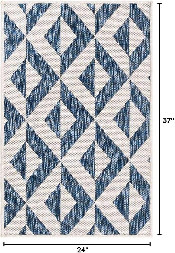 Unique Loom Outdoor Collection Area Rug - Napa (2' x 3' 1' Rectangle, Blue/ Ivory)