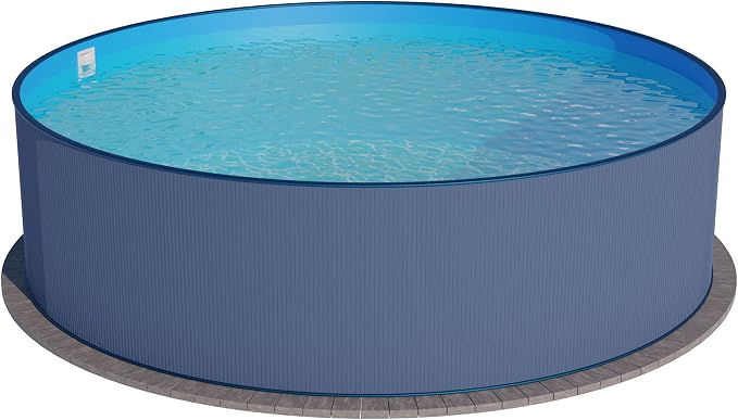 Steel Wall Pool Round Choice of Sizes 120 cm Deep Steel 0.4 mm Anthracite Foil 0.4 mm Blue Hanging Piping 450