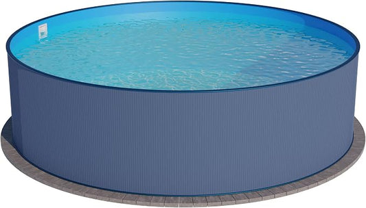 Steel Wall Pool Round Choice of Sizes 120 cm Deep Steel 0.4 mm Anthracite Foil 0.4 mm Blue Hanging Piping 450