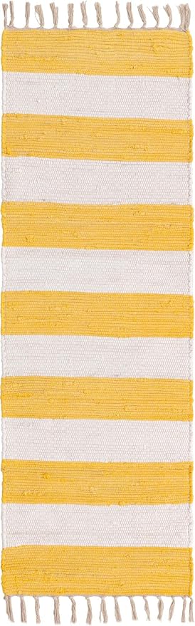 Unique Loom Chindi Rag Collection Area Rug - Striped (2' 2" x 6' 1" Runner, Yellow and Ivory)