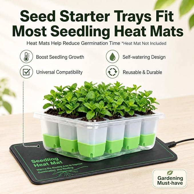 Seed Starter Tray,5-Pack Reusable Silicone Seed Starter Tray with 5 Base Trays,Foldable Design for Easy Transplanting,Indoor Gardening Supplies for Vegetables, Flowers & Herbs,60 Cells Total