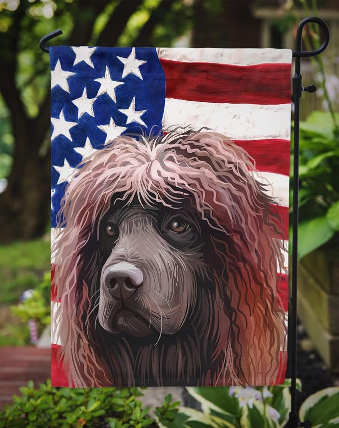 Caroline's Treasures CK6572GF Irish Water Spaniel American Flag Garden Flag Mailbox Flag Decorative Yard Flag Banner Outside Patio Artwork Yard Flower Beds, Garden Size, Multicolor