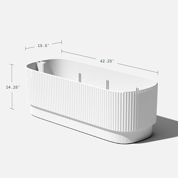 Veradek Demi Series Long Planter for Porch, Patio, Backyard | Durable Plastic-Stone Composite Material | Modern Décor for Shrubs, Flowers
