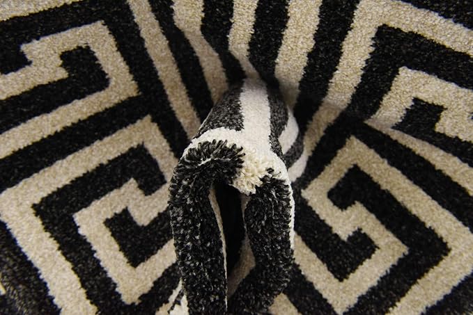 Unique Loom Athens Collection Classic Geometric Modern Border Design Area Rug (2' 0 x 6' 0 Runner, Black/ Beige)