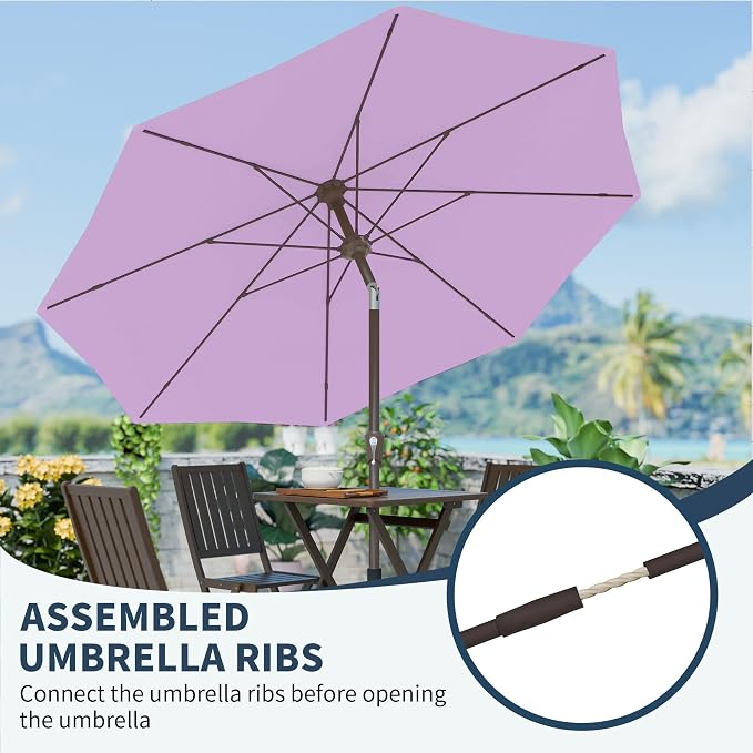 PatioKingdom 11FT Patio Umbrella,Outdoor Umbrella with Push Button Tilt and Crank,Market Table Umbrella with 8 Sturdy Fiberglass Ribs UV Protection (Taro Purple, 11FT)