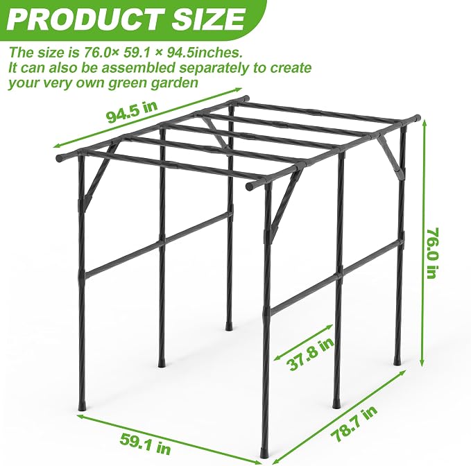 BUKLIYN Garden Arch - Grape Vine Trellis Size: 94.5 * 59.1 * 76.0 Inches, Plant Support Frame for Grape Fruits, Cucumbers, Peas, Beans and Pumpkins（Max Leg spacing 79"）