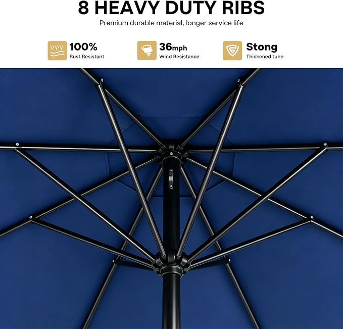 Sannwsg Outdoor Patio Umbrella,Table Umbrella with Push Button Tilt and Crank,Market Umbrella with 8 Sturdy Ribs,Yard Umbrella