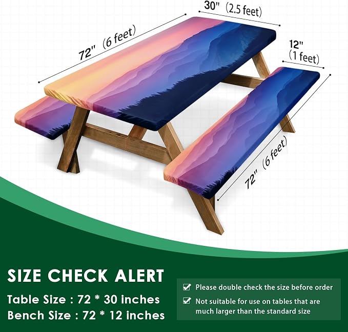 3 Piece Fitted Picnic Table Cover with Bench Covers, 72"x30" Full Elastic Edge Camping Tablecloth, Waterproof Wipeable RV Outdoor Patio Park Camping Essentials With Drawstring Bag (Nature)