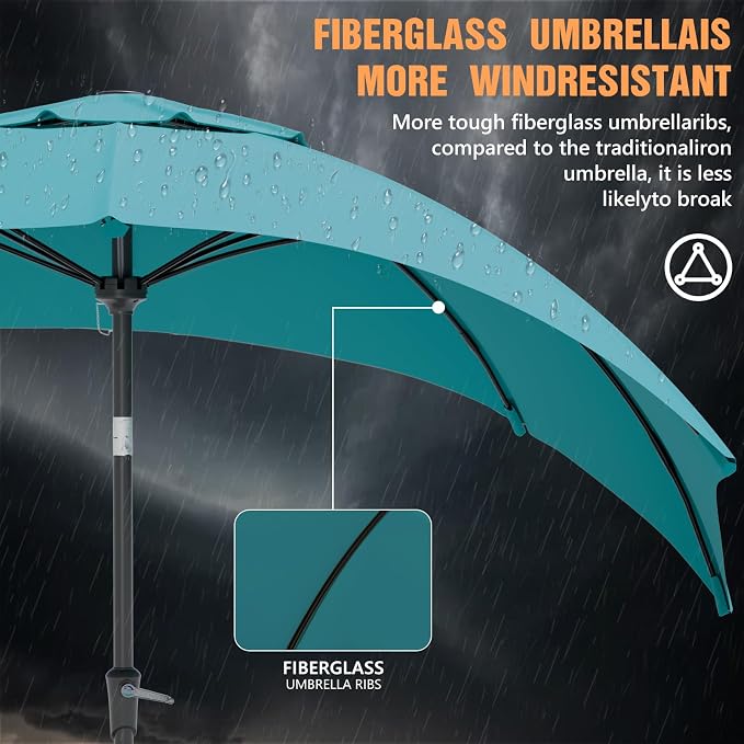 Outdoor Patio Umbrella, Table Umbrella with Push Button Tilt and Crank, 8 Ribs Market Umbrella
