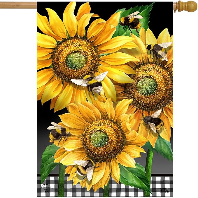 Buzzing Sunflowers Spring House Flag 40" x 28" Briarwood Lane