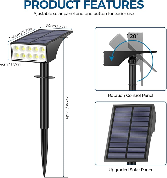 WENATY 12Pack Solar Spot Lights Outdoor, Solar Lights Outdoor Waterproof with 4 Light Mode 2-in-1 Landscape Spotlights Solar Powered Yard Garden Outside Flood Light for House Pathway Tree (Cool White)
