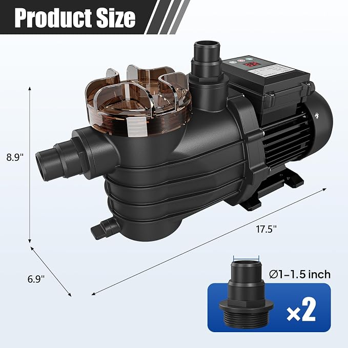 VINGLI 0.5 HP 2642 GPH Pool Pump, 110V Single Speed Self Priming Swimming Pool Pump, Powerful Copper Motor Swimming Pool Pump with Filter Basket for Above Ground Pools Spas, US Plug