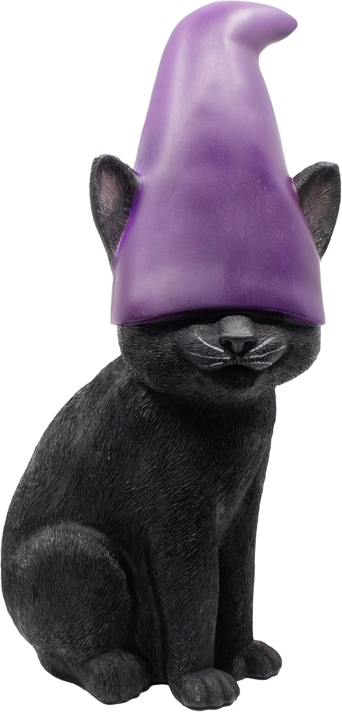 Cat Gnome 12" Tall (Black) | Cute Cat Garden Décor, Spooky Stuff, Halloween Decorations, Lucky Witch Statue