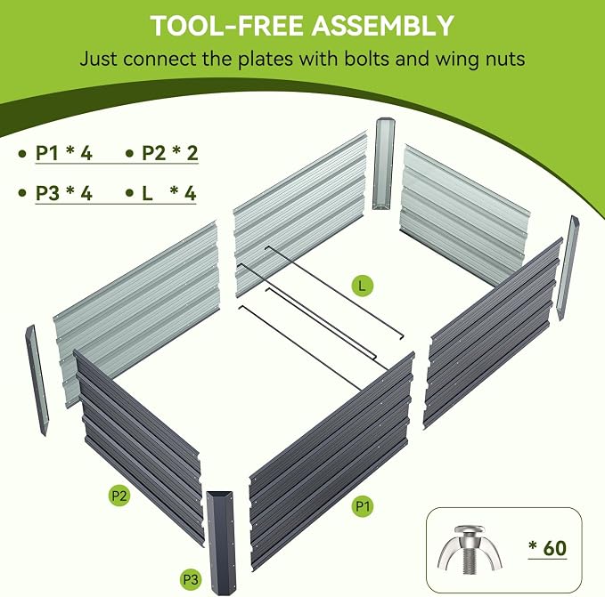 Ohuhu 6x3x1.5 FT Metal Raised Garden Bed Outdoor, Reinforced Galvanized Steel Rustproof Planter Box, 100% Non-Toxic, 202 Gal Large Capacity Heavy Duty Raised Beds for Growing Vegetables Flowers Herbs