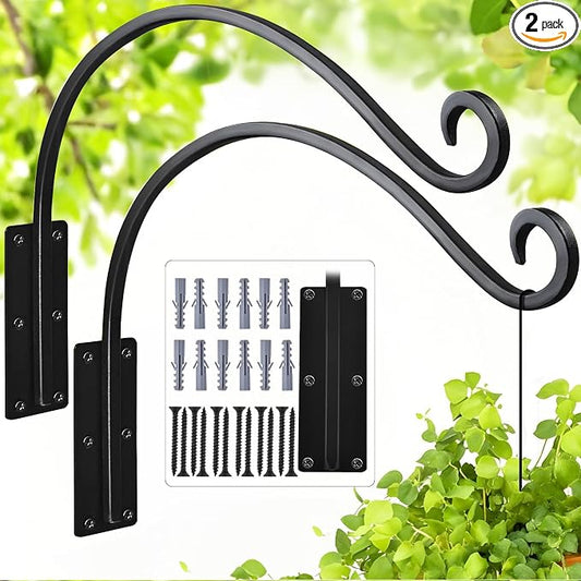 Heavy Duty 16 Inch Plant Hangers Bracket Outdoor, 60lbs Weight Capacity-2 Pack Metal Wall Hooks for Hanging Plants, Bird Feeder, Wind Chime, Wall Decor, Plant Hanger Hooks for Hanging Flower Baskets
