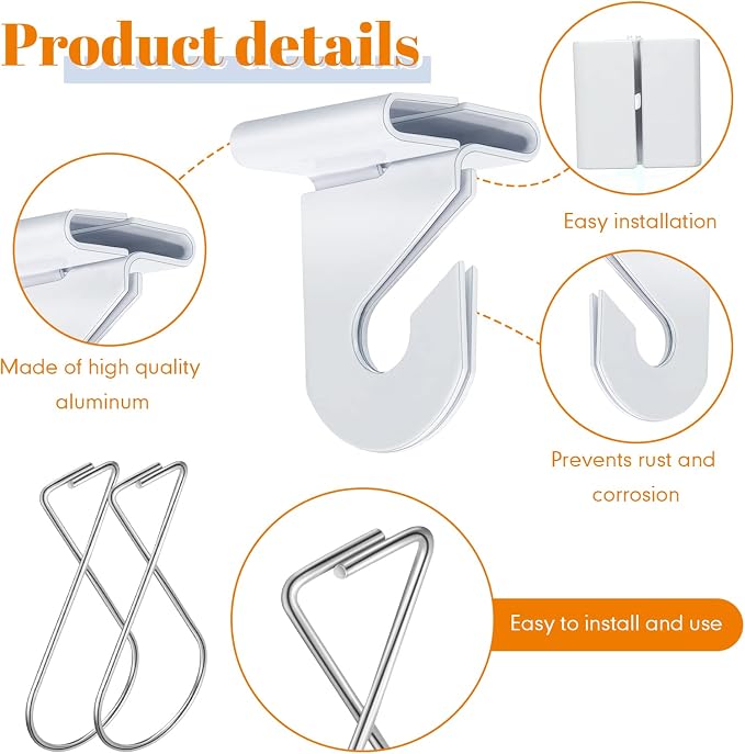 Vicenpal 30 Pcs Drop Ceiling Hooks Bulk for Classrooms Offices Hanging Set, 15 Pairs Right and Left 15 Pcs Clips for Tile Decorations, Metal Suspended T Bar Hooks for School Plants