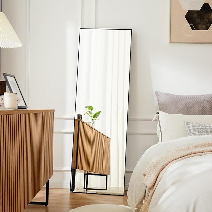 21"x64" Mirror Full Length, Upgraded Body Wall Mirrors | Shatter-Proof Nano Glass, Tall Standing, Hanging or Leaning, Aluminum Alloy Frame for Bedroom, Modern Home Decor, Black