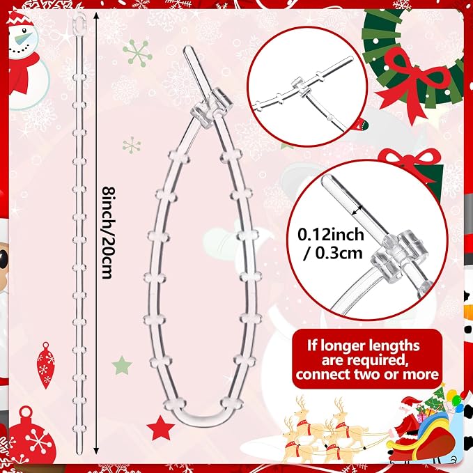 Cinnvoice 50pcs Christmas Garland Ties Clear Plastic Banister Garland Ties Decorative Reusable Soft Anti Scratch Garlands Hanger for Mantel Fences Home Xmas Holiday Craft Wrapping (8inch)