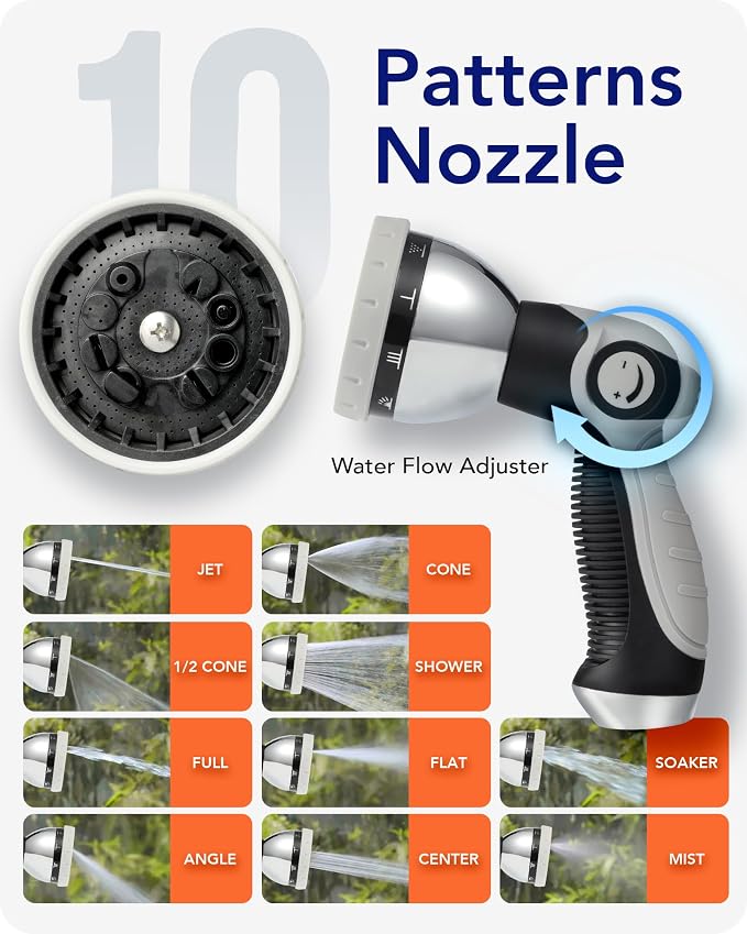 5/8" x 110 FT Retractable Garden Hose Reel by HOZEREEL, UV Resistant Hose Reels - Automatic Slow Self Retract Wall Mount Hose Reel Enclosed Storage, Any Length Lock 180° Swivel, 10 Pattern Nozzle