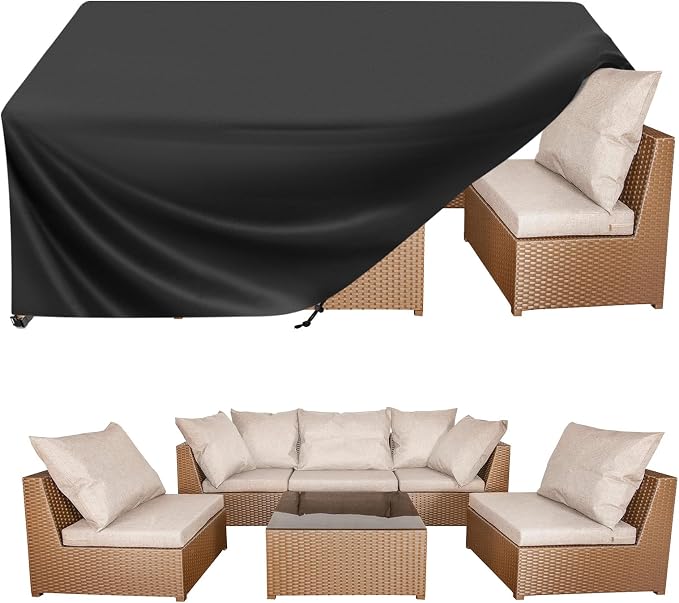 BALEINE Patio Furniture Covers, Outdoor Furniture Covers Waterproof, Heavy Duty Oxford Patio Table Cover for Outdoor Table, Chair, Sofa, Desk (Black 102"L×74"W×28"H)