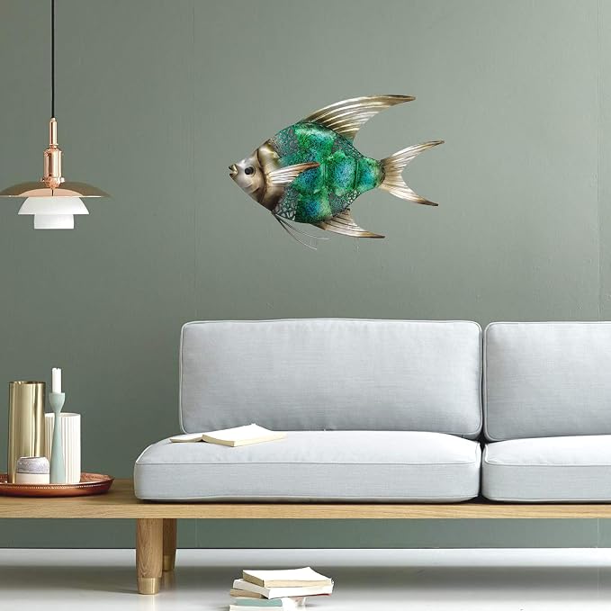 JOYBee 12.5inch Coastal Ocean Sea Metal Fish Wall Art Decor -Christmas Decorations-Perfect for Coastal，Nautical，Beach，or Boat Decor-Metal Wall Decor-For Garden Home Patio Bathroom Kitchen