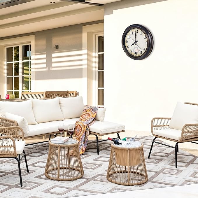 Outdoor Clock Waterproof with Thermometer Wall Clock for Patio Pool Bathroom Kitchen 8 Inch Bronze