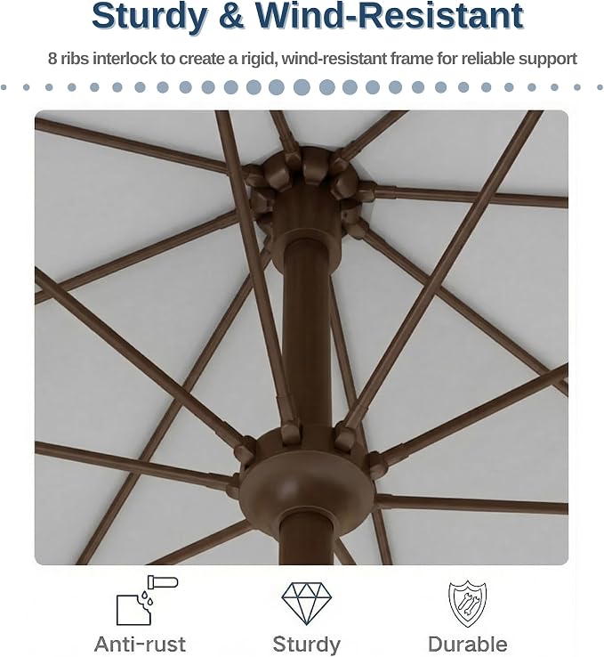 PatioKingdom 9FT Patio Outdoor Umbrella-UPF 50+ Sun Shade with Wind Vent, Push-Button Tilt & Smooth Crank Lift, Rust-Resistant Fiberglass Frame for Garden, Backyard,Yard (Light Gray)