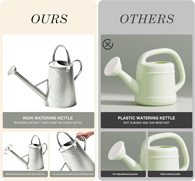 Metal Watering Can with Stainless Steel Handle for Outdoor and Indoor Plants, Watering Can Decor, 1.5 Gallon (Zinc)
