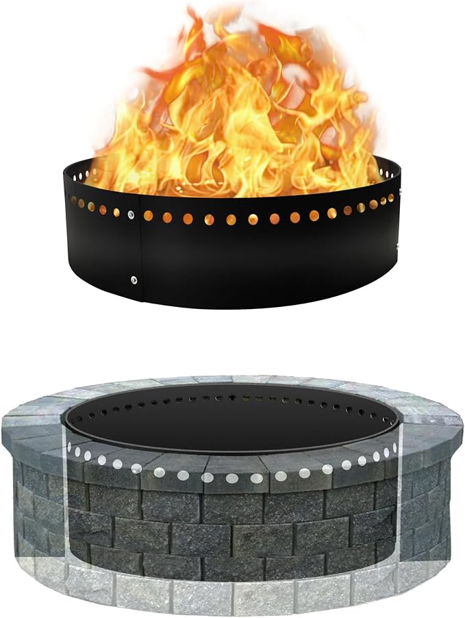 FEBTECH - 45" D Outdoor Fire Ring Liner - Steel Smokeless Firepit Insert | Heat Resistant Coated Fire Ring for DIY In-Ground or Above-Ground Setups, Bonfire Nights, Backyard Gatherings & Camping