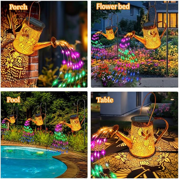 Solar Watering Can Lights, Hummingbird Gifts for Mothers Day Women Mom Grandma Birthday, Waterproof Outdoor Multicolor Garden Decor Large Hanging Solar Lanterns Garden Light for Patio Porch Pathway