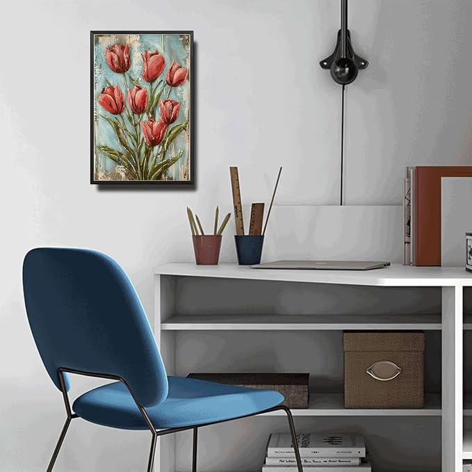 Metal Sign Tin Sign Vintage Wall Art Vintage Shabby Chic Tulip Tin Sign for Rustic Wall Art Elegant Blooms and Weathered Texture Displ Home Decor for Room 6×8 Inches with Metal Frame