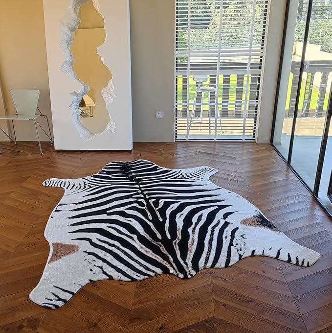 rugoo Zebra Print Rug 6.4 ft x 8.5 ft Black and White Animal Print Area Faux Fur Mat Carpet for Living Room Bedroom Nursery Sofa