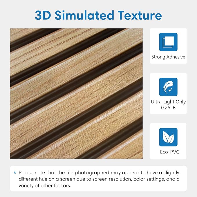 COMSTICKC 3D Faux Wood Wall Sticker, Peel and Stick Wall Covering,12 pcs of 22.8" x 11.8", DIY Lightweight PVC Wood Self Adhesive Decorative Tiles Wallpaper,Paintable,Covers 22.48 sq.ft