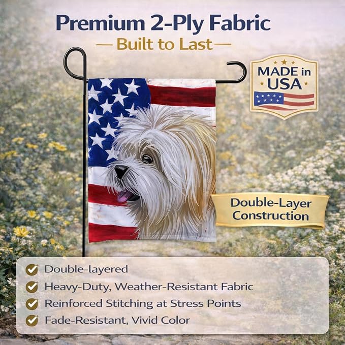 Caroline's Treasures CK6607GF Lhasa Apso American Flag Garden Flag Mailbox Flag Decorative Yard Flag Banner Outside Patio Artwork Yard Flower Beds, Garden Size, Multicolor