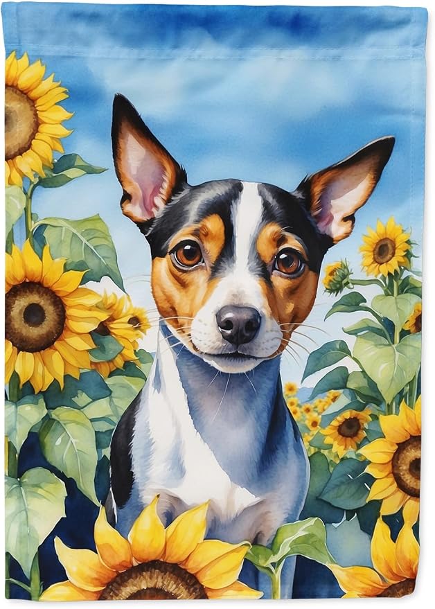 Caroline's Treasures DAC6147CHF Rat Terrier in Sunflowers House Flag Large Porch Sleeve Pole Decorative Outside Yard Banner Artwork Wall Hanging, Polyester, House Size, Multicolor
