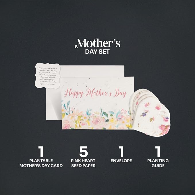 Mom Greeting Cards – 1 Card with 5 Hearts and 1 White Envelope, Plantable and Writable Greeting Cards for Mom's Day, Appreciation to Her, Mother's Birthday Gift