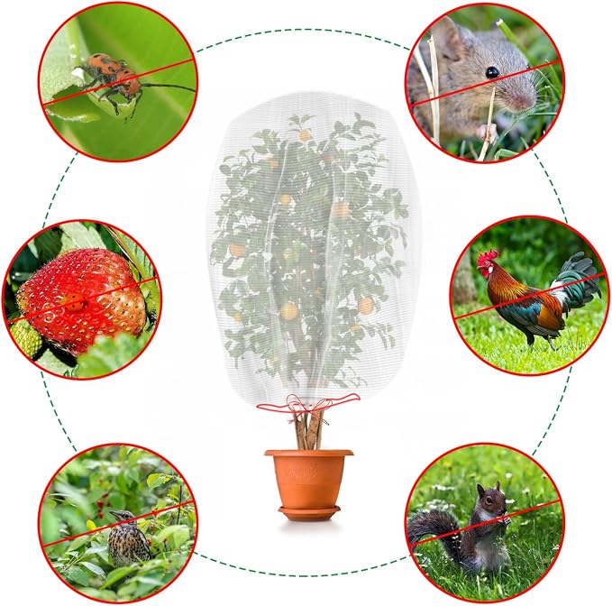 Kikhope 10 Pcs Garden Mesh Netting - 29"x21" Insect Bird Netting Pest Barrier Bags with Drawstring -Plant Fruit Protection Bag for Fruit Trees & Tomato Plants, Blocks Birds, Squirrels & Insects