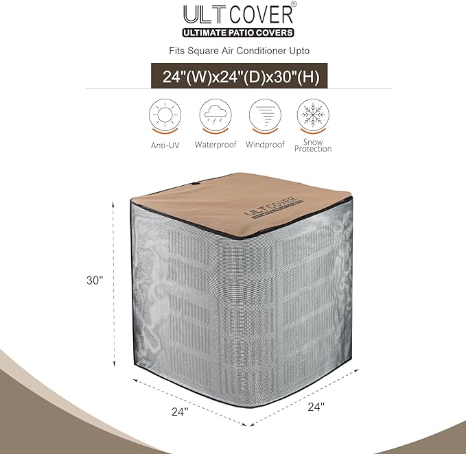 ULTCOVER 2 in 1 Full Mesh with Waterproof Fabric Top Air Conditioner Defender Cover 24W x 24D x 30H inch for Outside AC Units All Seasons Use