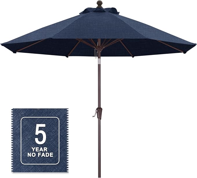 MASTERCANOPY Olefin 5-Year-Non-Fading 9ft Patio Umbrella with Tilt and Crank, Large UV Resistant Outdoor Table Umbrella with 8 Fiberglass Ribs for Deck, Yard & Market, Light Navy Blue