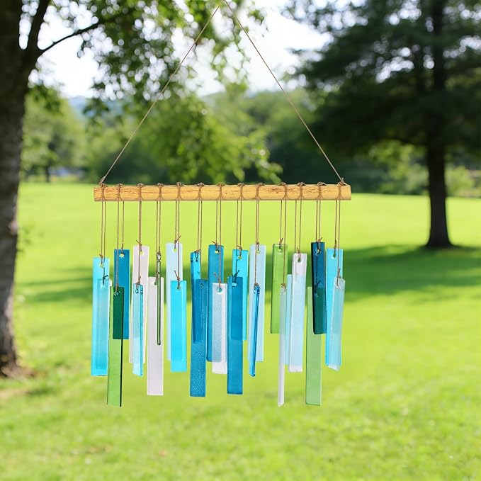 Handmade Metal and Glass Wind Chimes – Sea Glass Garden Windchimes for Outside, Hand-Painted Glass Suncatcher, Durable Memorial Chime for Patio, Porch, Backyard Decor, Unique Gift for Women