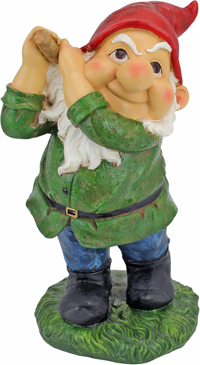 Design Toscano Bigey Burt Funny Golfing Garden Gnome Statue, 12 inch, Polyresin, Full Color