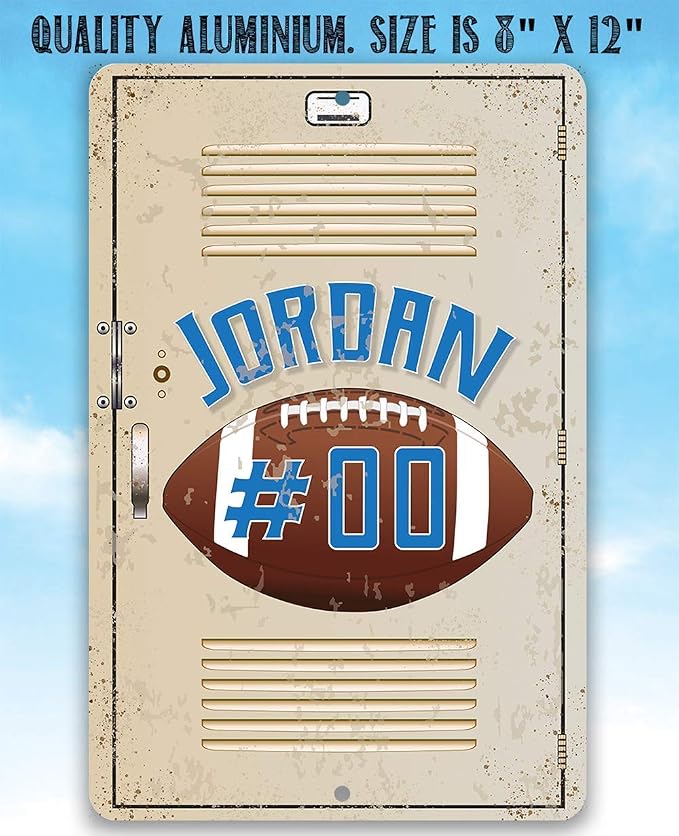 Personalized American Football School Locker - Custom Name Football Room Decor, Boys Bedroom Accessories, Unique Graduation Gift, 8x12 or 12x8 Use Indoor or Outdoor Rustic Style Metal Tin Sign