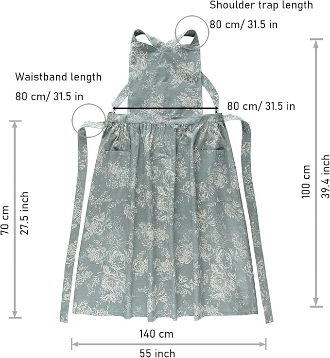 Floral Cotton Waterproof Adult Kitchen Apron Adjustable Cooking Baking Garden Chef Apron with Pocket