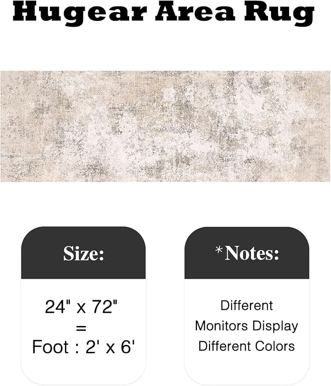 2x6 Beige Modern Abstract Washable Runner Rug for Hallway | Low Pile, Non Slip, Modern Abstract Style, Soft Hallway Runner Rug for Kitchen, Entryway, Laundry Room, Home Decor