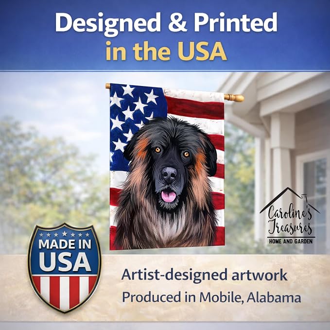 Caroline's Treasures CK6518CHF Estrela Mountain Dog American Flag House Flag Large Porch Sleeve Pole Decorative Outside Yard Banner Artwork Wall Hanging, Polyester, House Size, Multicolor