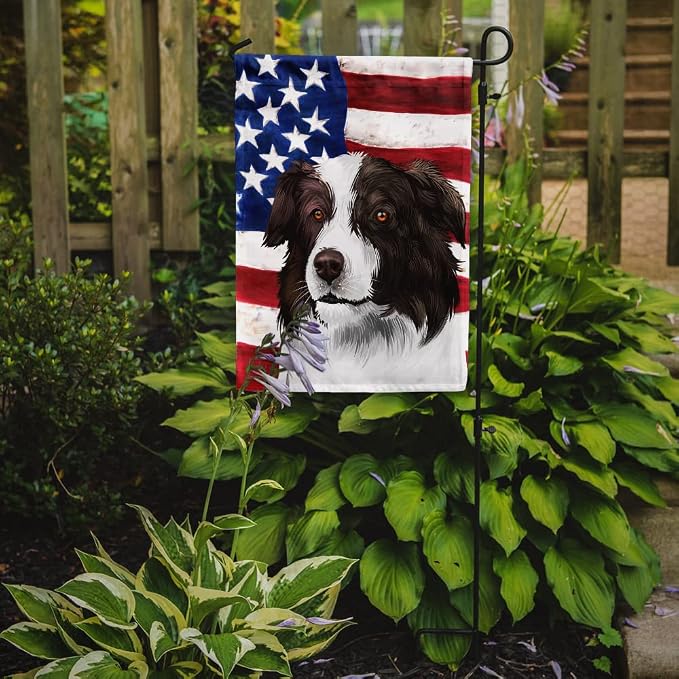 Caroline's Treasures CK6447GF Border Collie Dog American Flag Garden Flag Mailbox Flag Decorative Yard Flag Banner Outside Patio Artwork Yard Flower Beds, Garden Size, Multicolor