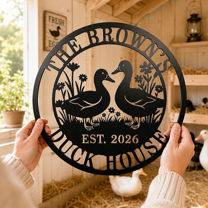 Custom Duck Farm Sign Personalized Duck Metal Wall Art, Farmhouse Duck Decor, Duck Coop Sign, Duck Couple Metal Sign, Quack Shack Farm Sign, Custom Farm Name Sign