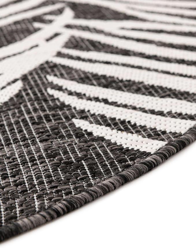 Unique Loom Outdoor Botanical Collection Area Rug - Palm (6' 1" Round Charcoal/Ivory)