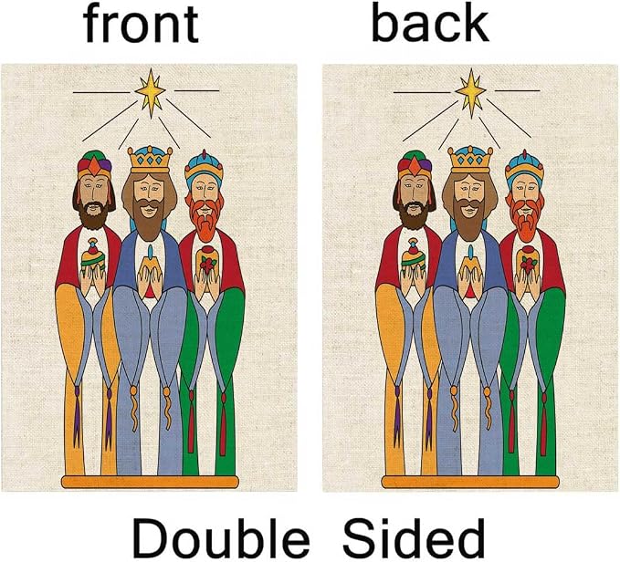 EMMTEEY Christmas We Three Kings Burlap Winter Flags 28 x 40 Double Sided for Outside Decoration