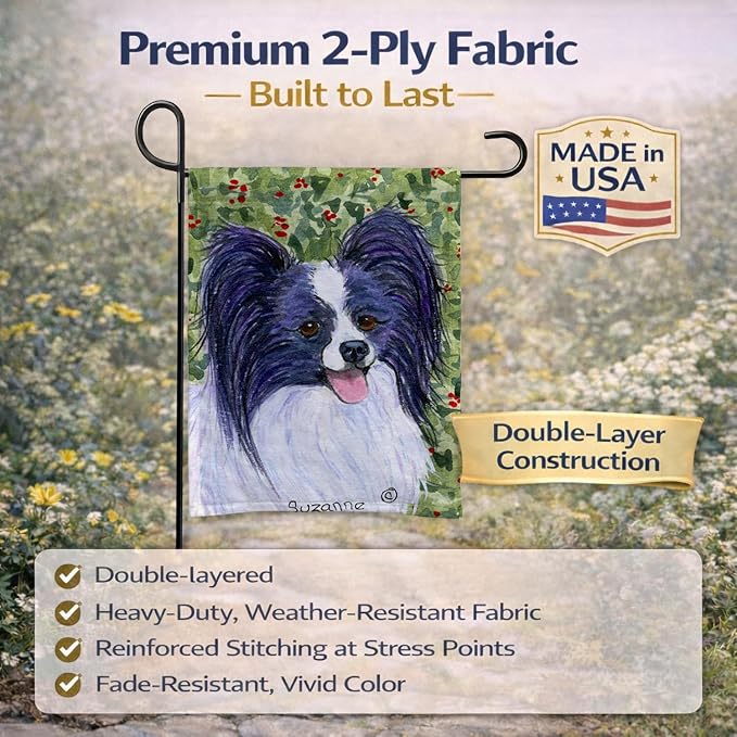 Caroline's Treasures SS8811GF Papillon Garden Flag Mailbox Flag Decorative Yard Flag Banner Outside Patio Artwork Yard Flower Beds, Garden Size, Multicolor